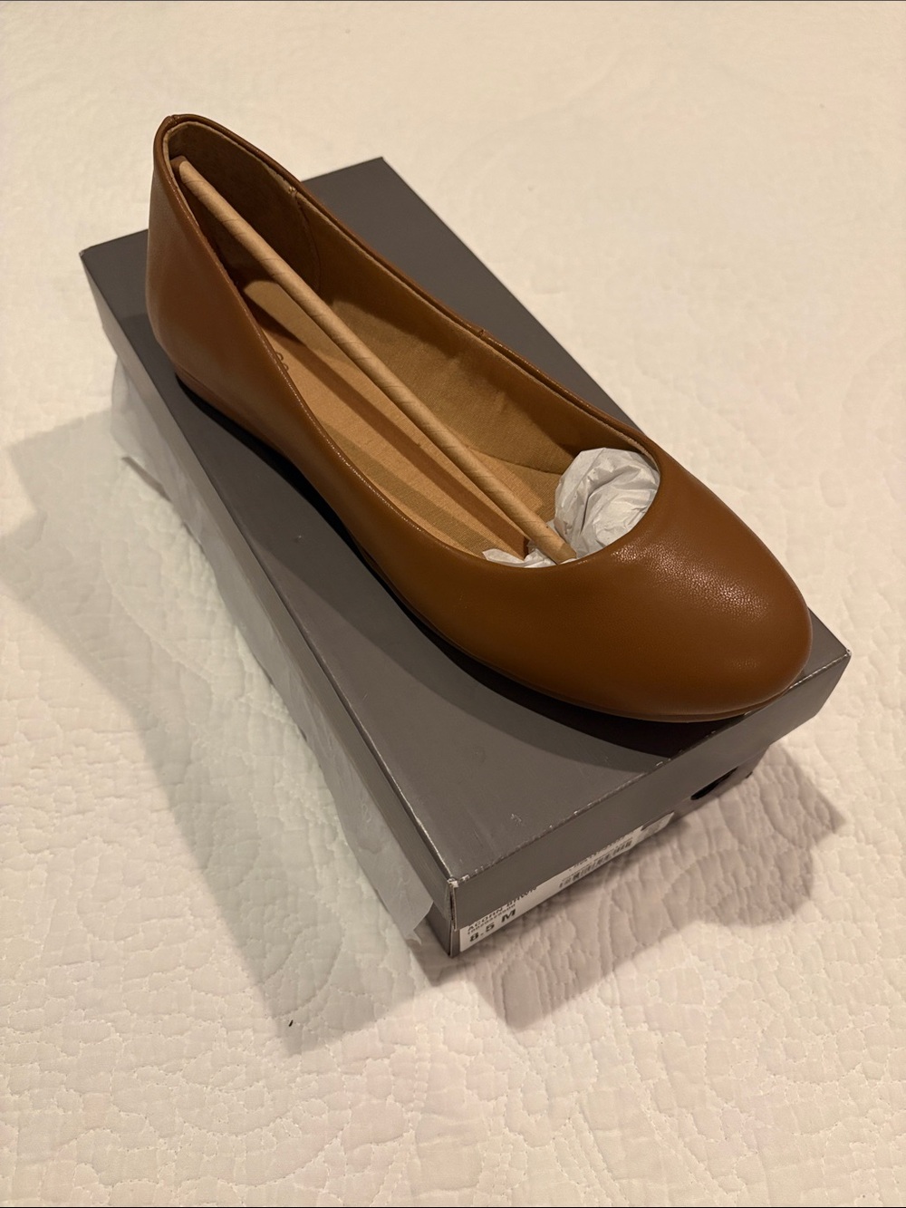 NWT Style & Co. Tan Leather Round-Toe Ballet Flat
